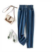 宽松胖MM老爹裤 女2026春秋款 弹力松紧腰200斤加长 牛仔裤 阿月大码