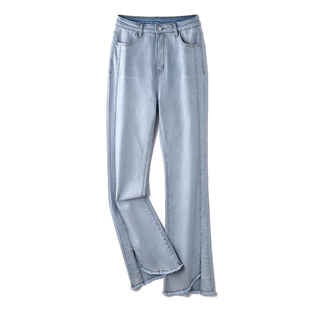 200斤女装 女2025春秋胖MM弹力显瘦微喇裤 加肥 喇叭牛仔裤 阿月大码