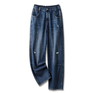 高腰百搭休闲牛仔长裤 子女2026春秋新款 200斤 宽松弯刀裤 阿月大码