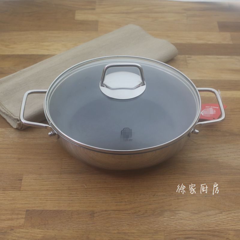 出口德国双耳18/10不锈钢平底不粘锅 煎饼蛋牛排锅 锅底平整 24cm