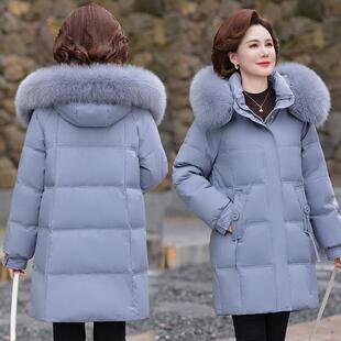 高档妈暖妈冬季时尚收羽绒新款中83091服老年女士保加厚外套腰毛