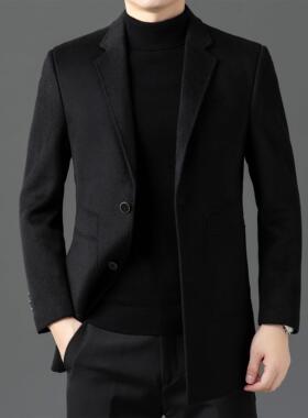 大款牌99158双面羊胆绒大衣中男士秋冬长西装领羊毛外套加厚内呢