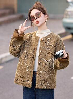 女装毛呢外尚套秋女季新款女式装圆领刺绣时百搭YW9020-1外套