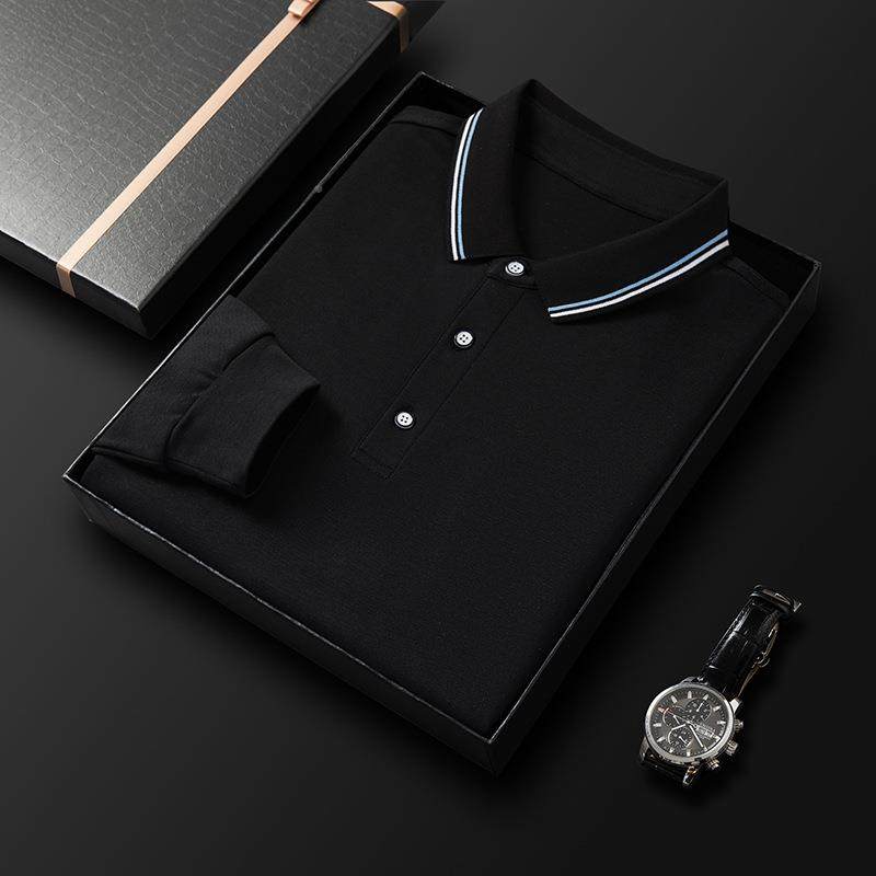 春款秋新中年男士长袖888恤棉纯休色翻领衫时上尚闲衣体恤