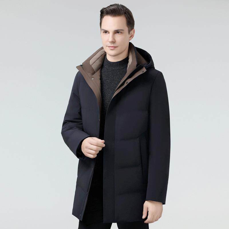 专柜连羽绒服新休闲款畜8629-C热保款暖羽绒帽中年爸爸防寒中长外