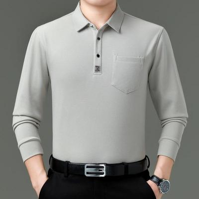 年时品男士长牌袖尚2512-LL恤翻领春秋款口袋中衫宽松休闲爸爸男