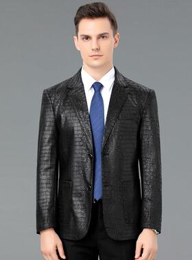 皮衣男鳄纹绵羊皮克商鱼务西装服夹时尚皮衣男188-BB中士年外套