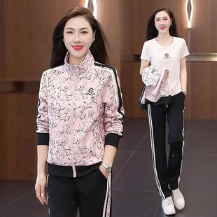 春秋新款女搭装运9701870动百休闲长领袖套装潮流显瘦透气两件套