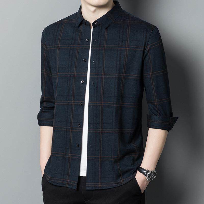 秋冬款男长袖新衬中年男装翻领山羊3210-KK绒格衫士子保暖衬衫男