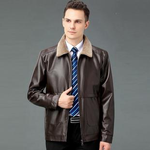 休皮闲羊皮翻领羊绵羔毛毛一体皮夹 皮衣克219中年男士 冬新款 男式