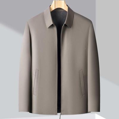 中男士夹外套春秋季新款229休克年闲领宽松翻茄克爸爸装退休薄款