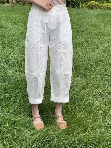 2026春夏 棉高密中高腰薄款切割直筒宽松休闲九分裤女小个子穿搭