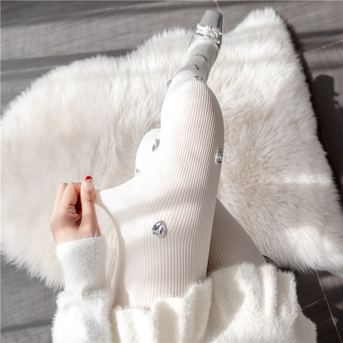 手工爱心水钻白色连裤袜甜美可爱