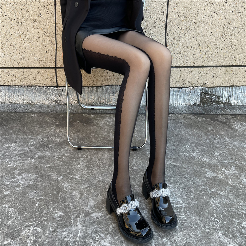 黑色丝袜性感显瘦拼接连裤袜子秋冬薄款光腿神器女侧竖条纯欲黑丝