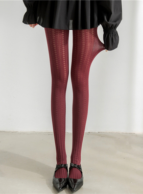 复古酒红色丝袜春秋爱心白色连裤袜女白丝灰色打底裤安可拉红袜子