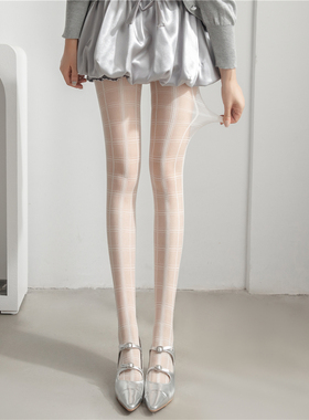 白色连裤袜英伦格子白丝袜女JK袜子秋冬薄款微透肉显瘦灰色打底裤