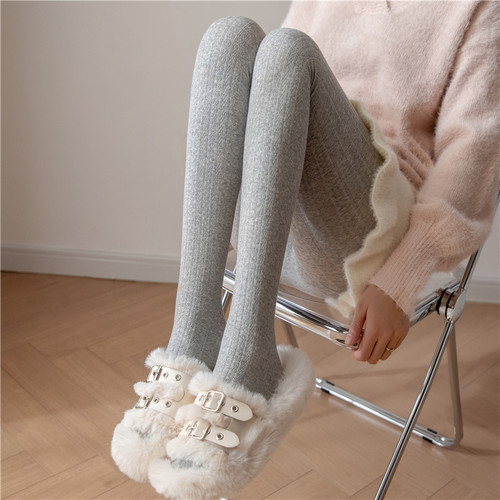 灰色连裤袜春秋加厚麻花纹打底裤