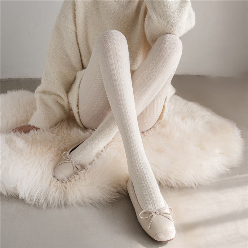 秋冬奶白色连裤袜JK日系白丝袜