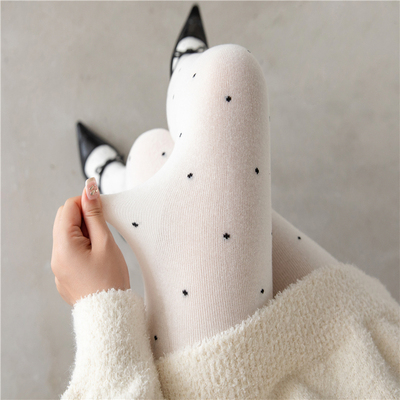 秋冬款保暖显瘦波点白色连裤袜