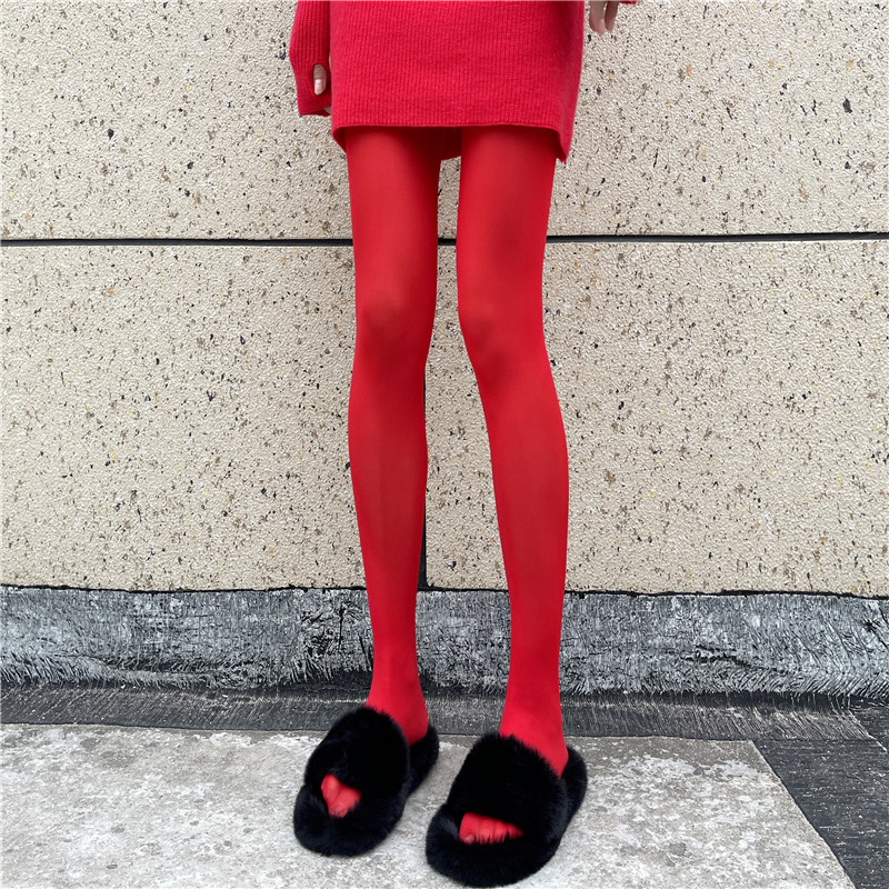 红丝袜新娘结婚天鹅绒圣诞红色连裤袜本命新年红袜子春秋冬打底裤