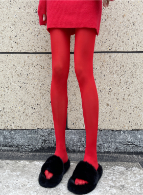 红丝袜新娘结婚天鹅绒圣诞红色连裤袜本命新年红袜子春秋冬打底裤