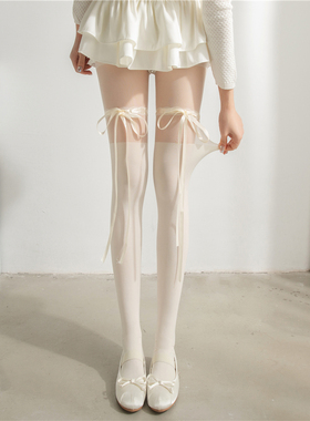 甜美蝴蝶结白丝袜JK洛丽塔lolita袜子女打底裤交叉绑带白色连裤袜
