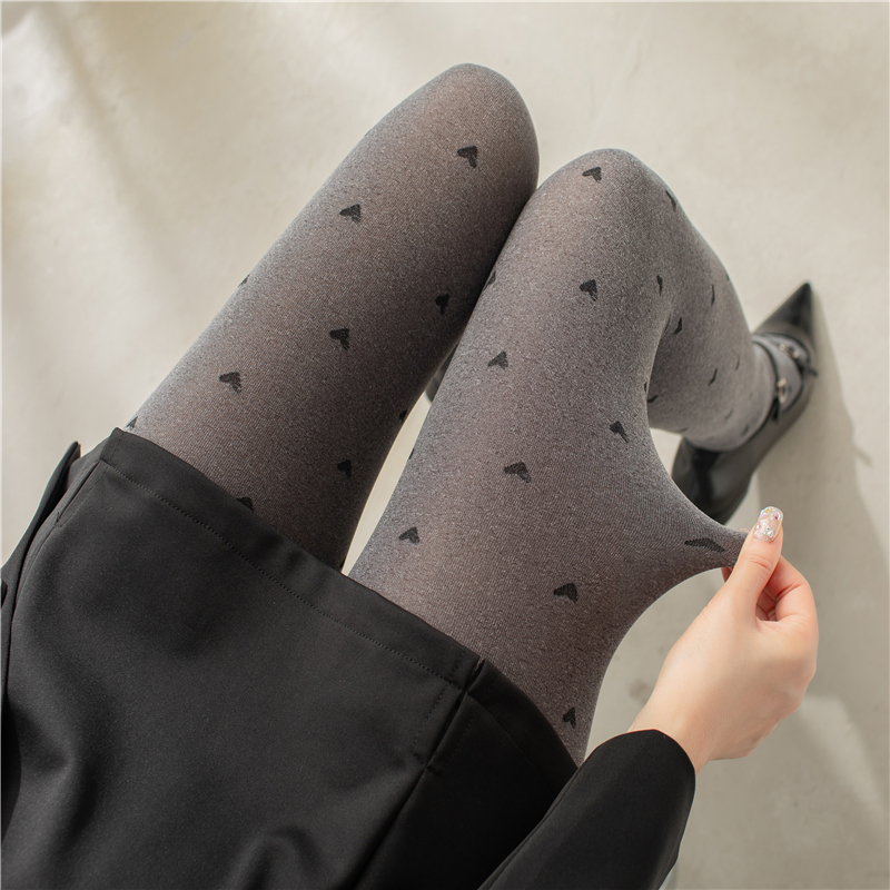 爱心波点丝袜春秋芝麻灰色连裤袜