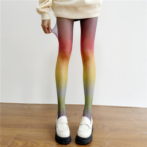 日系彩虹丝袜女多巴胺彩色连裤袜