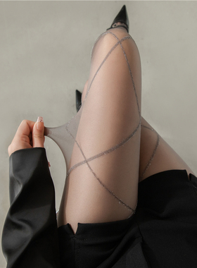 灰色丝袜菱形格银丝连裤袜春夏季薄款白丝防勾丝性感黑丝打底裤袜