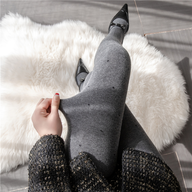 秋冬加绒灰色波点连裤袜加厚保暖