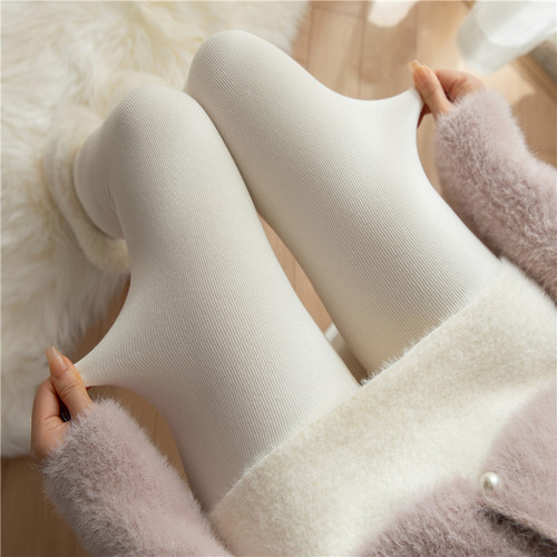 秋冬款加厚加绒奶白色连裤袜