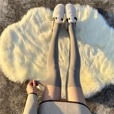 秋冬灰色连裤袜毛圈假高筒灰丝袜