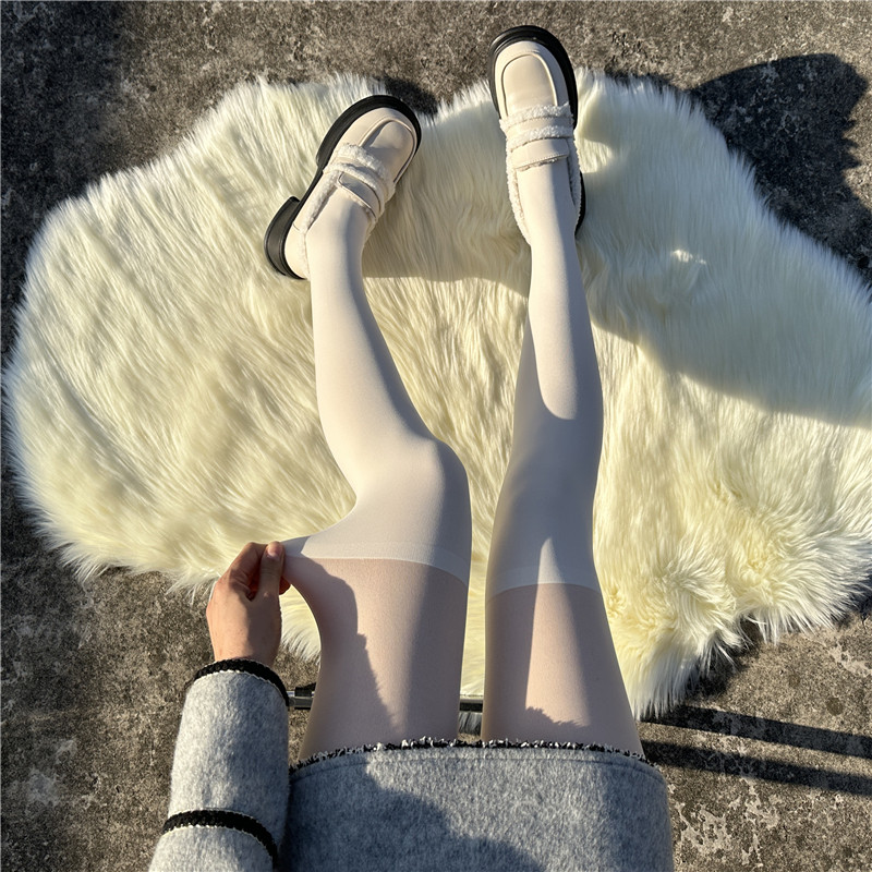 秋冬加绒白色连裤袜女甜美纯欲日系白丝袜保暖加厚过膝拼接打底裤