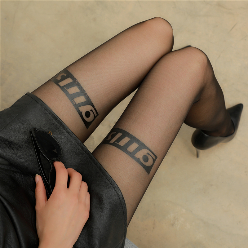 网红字母丝袜女春秋薄款黑色ins潮秋冬性感黑丝连裤袜子JK防勾丝