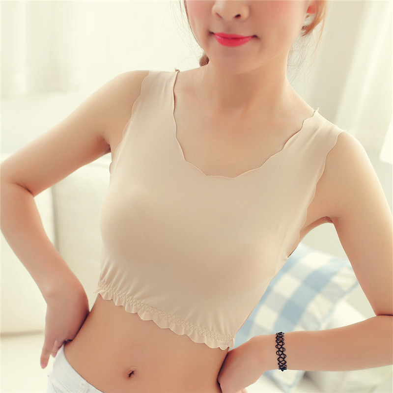 [클리어런스] 아이스 실크 무봉제 캐미솔 여성 짧은 여름 얇은 노출 방지 튜브 탑 속옷은 외부에서 착용 가능