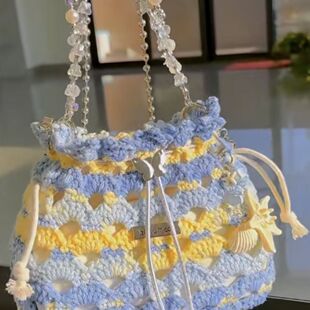 夏日海浪蝴蝶束口包手工编织diy材料包闺蜜生日礼物多巴胺(非成品