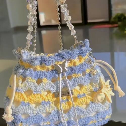 夏日海浪蝴蝶束口包手工编织diy材料包闺蜜生日礼物多巴胺(非成品