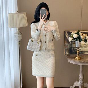 裙子香风女装时尚针织开衫针织气质名媛休闲套装两件套秋冬小法式