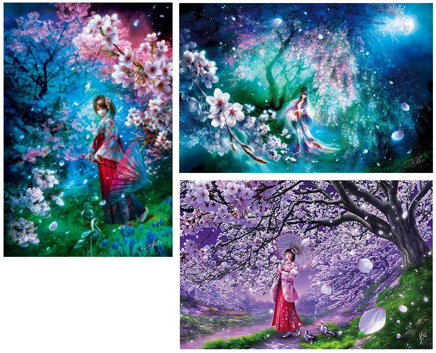 绝版现货 appleone日本拼图1000片SHU作品樱风朦胧月夜樱花之夜
