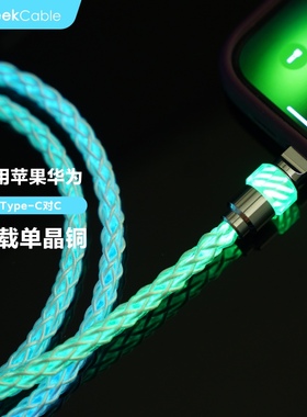GeekCable极鲨手工适用于苹果iPhone17/16手机快充PD发光iPad华为小米单晶铜100W充电Typ-C对C
