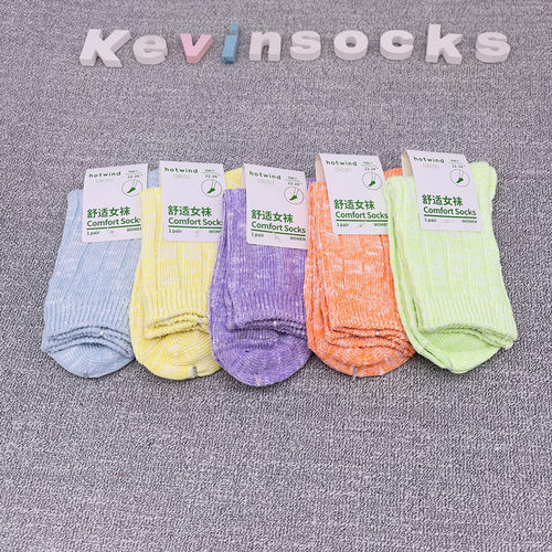 潮女士运动全棉吸汗中筒袜子