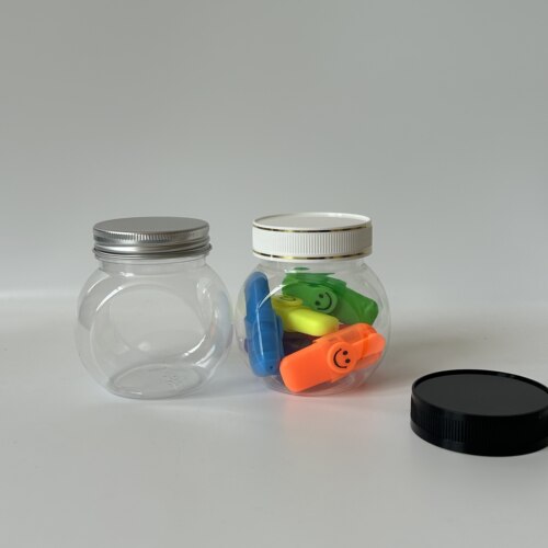PET食品密封罐300g透明扁球塑料瓶带盖花茶零食文具（GJ5709）