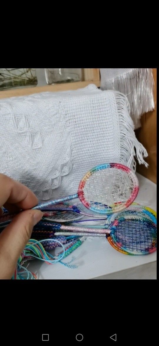 手工编织迷你羽毛球拍挂件成品(单独球拍段染色4厘米直径).