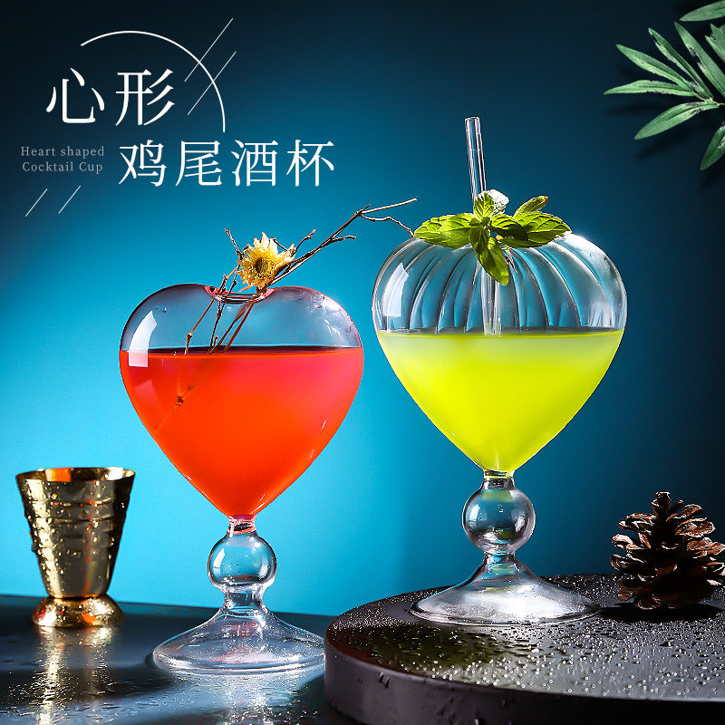 ins网红爱心鸡尾酒杯 个性酒吧心形杯子 创意日式玻璃酒杯高脚杯