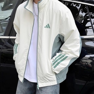 阿迪达斯运动服男士外套2025年秋季新款美式篮球宽松梭织立领夹克
