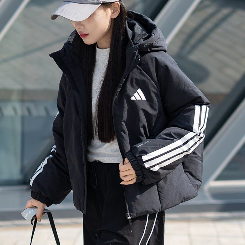 阿迪达斯短款羽绒服女冬季新款加厚面包服韩版保暖连帽外套JG3866