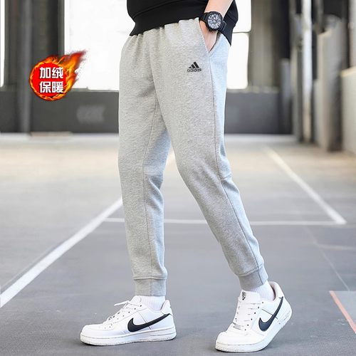 阿迪达斯加绒保暖运动裤束脚裤