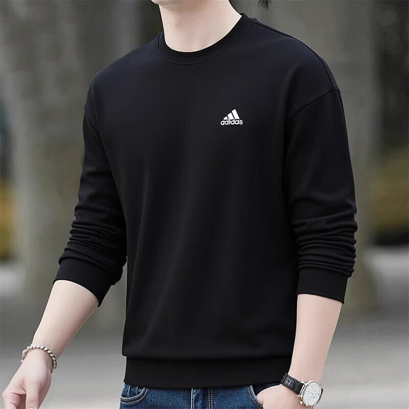 阿迪达斯纯棉卫衣男士春季新款跑步训练健身运动服休闲圆领套头衫