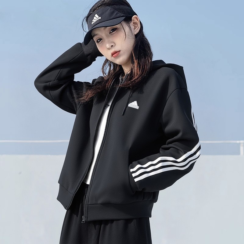 阿迪达斯连帽外套女子2025秋季新款运动服宽松针织防风夹克棒球服