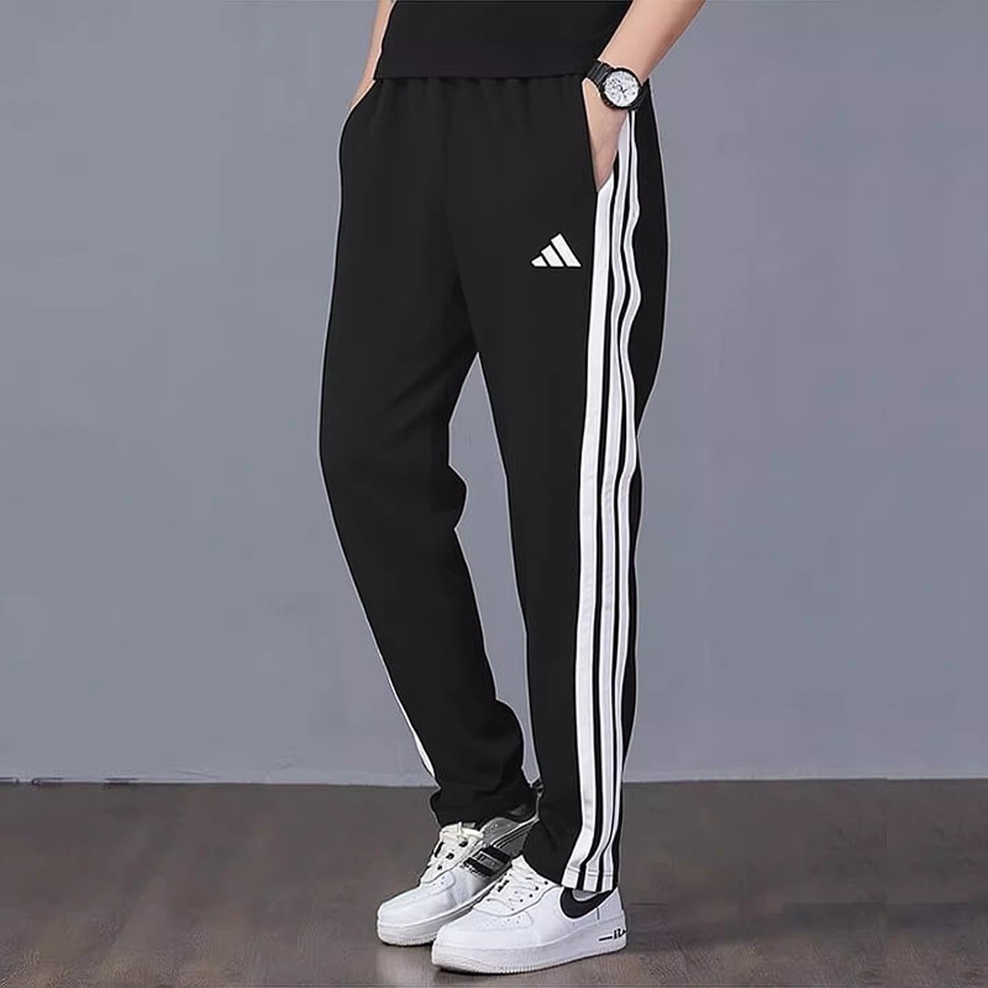 阿迪达斯裤子男士春季新款篮球运动裤透气三条杠休闲裤长裤JE6430
